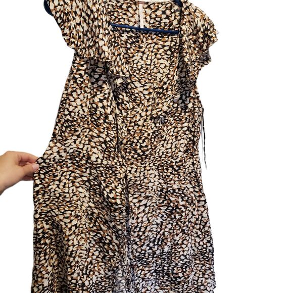 Free People French Quarter Mini Dress Leopard Wrap Ruffle Flutter Sleeve Small - Picture 9 of 12